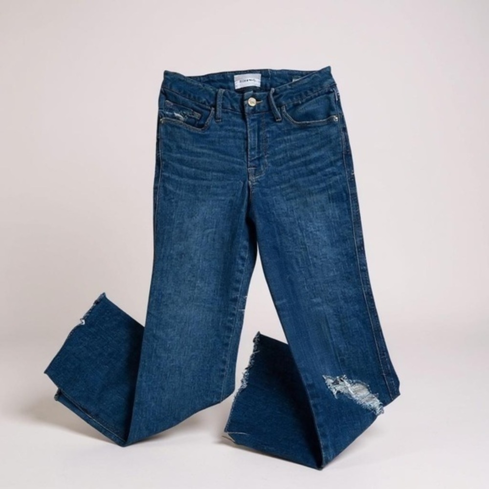Frame Le Crop Mid Rise Mini Boot Cut Distressed Jeans